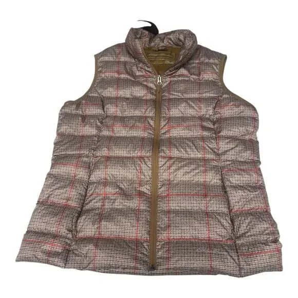 Eddie Bauer Women's 650 Puffer Vest Plaid L Goose Down Full Zip Brown Red Prep - Picture 1 of 5